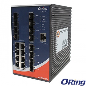 IGS-R9812GP, Industrial Managed Switch, DIN, L3, 8x 10/1000 RJ-45 + 12x100/1000 SFP w/DDM, O/Open-Ring <30ms