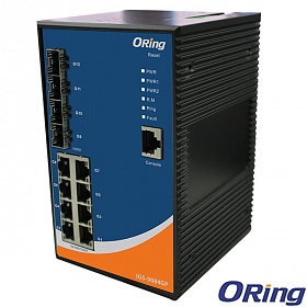 IGS-9084GP, Industrial Managed Switch, DIN, 8x 10/1000 RJ-45 + 4x100/1000 SFP w/DDM, O/Open-Ring <30ms