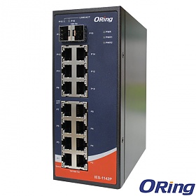 IES-1142, Industrial Unmanaged Switch, DIN, 14x 10/100 RJ-45 + 2x 100 SFP