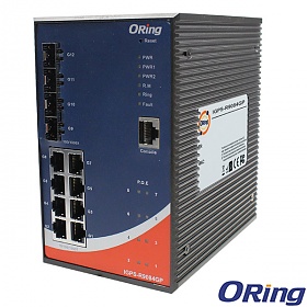 IGPS-R9084GP, Industrial Managed Switch, L3, DIN, 8x 10/1000 RJ-45 PoE + 4 slide-in SFP slots, O/Open-Ring <20ms