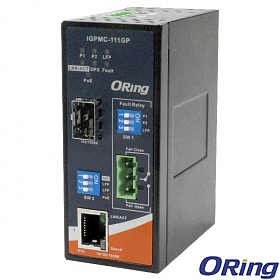 IGPMC-111GP, Industrial mini Ethernet to fiber PoE media converter, LFP, DIN, 1x10/1000Base-T(X) P.S.E. and 1x1000Base-FX, SFP socket 
