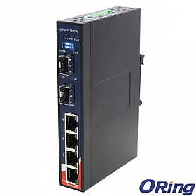 IGPS-1042GPA, Industrial 6-port slim, unmanaged Gigabit PoE Ethernet switch, DIN, 4x 10/1000 RJ-45 P.S.E. + 2x 1000 SFP