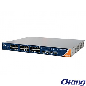 RGPS-92222GCP-NP-P, Industrial Managed Switch, 22x 1G RJ-45 PoE + 2x 1G COMBO with SFP + 2 slide-in SFP slots, O/Open-Ring <30ms, 19"