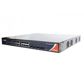 RGPS-R9244GP+-P, Industrial Layer-3 28-port Managed Gigabit PoE Ethernet Switch, 24x 10/1000 RJ-45 PoE + 4 1G/10G SFP+ slots, O/Open-Ring <30ms, L3 