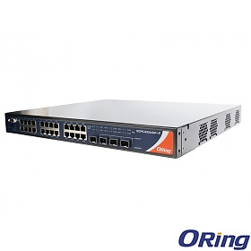 RGPS-R9244GP+-P, Industrial Layer-3 28-port Managed Gigabit PoE Ethernet Switch, 24x 10/1000 RJ-45 PoE + 4 1G/10G SFP+ slots, O/Open-Ring <30ms, L3 