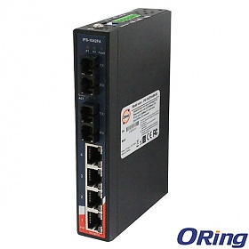 IPS-1042-FX-MM-SC-24V, Industrial 6-port slim unmanaged PoE Ethernet switch, DIN, 4x 10/100 RJ-45 PoE + 2x 100 MM SC, slim housing