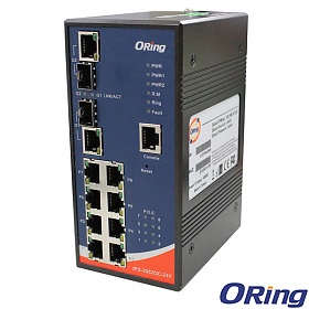 IPS-3082GC-24V, Industrial 10-port managed PoE Ethernet switch, DIN, 8x 10/100 RJ-45 PoE+ + 2 slide-in SFP slots w/DDM / RJ-45, O/Open-Ring <10ms