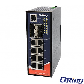 ORing IGPS-9084GP-LA-24V, Cyber-hardened Managed Industrial switch, 8x 10/1000 RJ-45 PoE + 4 slide-in SFP slots, O/Open-Ring <20ms