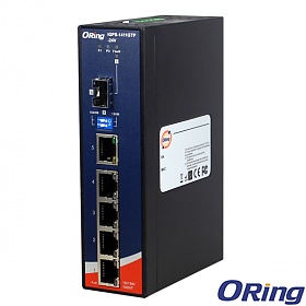 IGPS-1411GTP-24V, Industrial Unmanaged Switch, DIN, 4x 1G RJ-45 PoE, 1x 1G RJ-45, 1x 1G SFP socket, slim housing