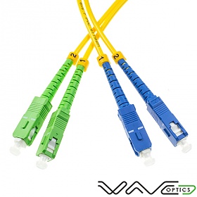 Fiber optic patch cord, SC/APC-SC/UPC, SM, 9/125 duplex, G652D fiber 3.0mm, L=5m