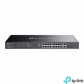 Managed switch,  18x 10/100/1000 RJ-45, 2 slide-in SFP, PoE+, 19" (TP-Link ES220GMP)