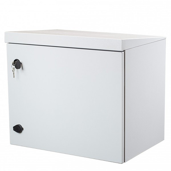 Wall-mounted IP65 19" rack cabinet, 6U, steel door, 400mm d.