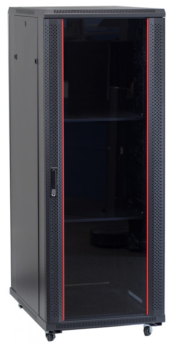 Floor-standing 19" rack cabinet, 32U, glass door, 800mm, black