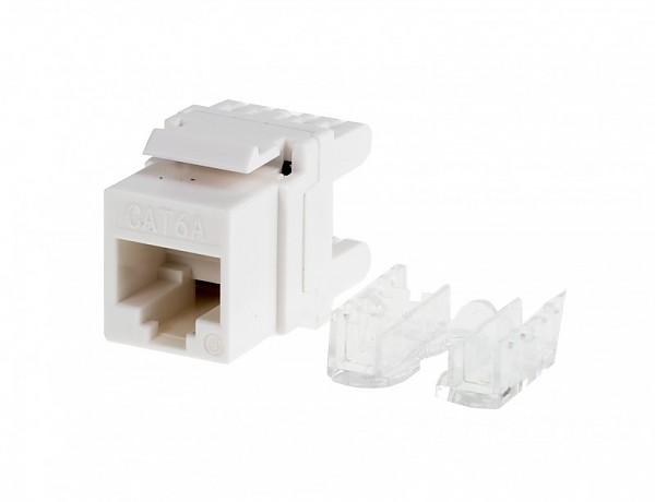 Keystone connector 8p8c, unshielded, cat. 6A, 90°, white, short type 