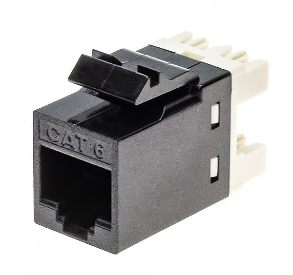 Keystone connector 8p8c, unshielded, cat. 6, 180°, black 