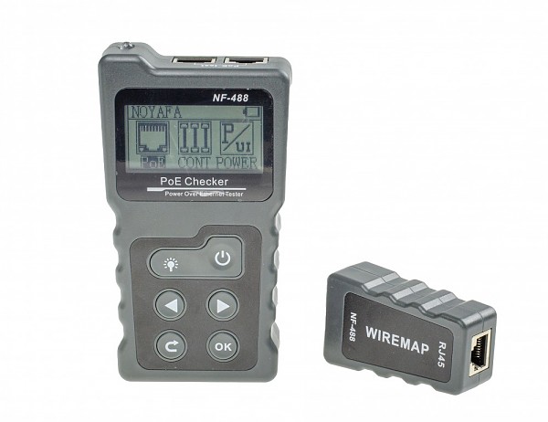 Cable tester RJ-45 LCD with PoE 802.3af, 802.3at indication (NOYAFA NF-488) 