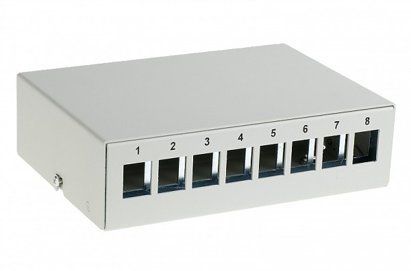 DIN mounted patch panel, 8-port, keystone, blank 