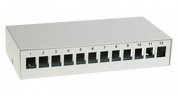 DIN mounted patch panel, 12-port, keystone, blank 