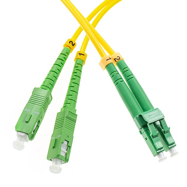 Fiber optic patch cord, SC/APC-LC/APC, SM, 9/125 duplex, G652D fiber, 15m