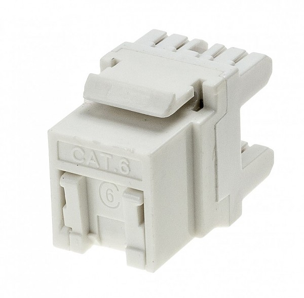 Keystone connector 8p8c, unshielded, cat. 6, 180, white, w/dust cover 