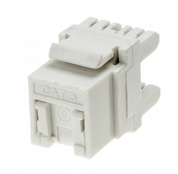 Keystone connector 8p8c, unshielded, cat. 6, 180°, white, w/dust cover 