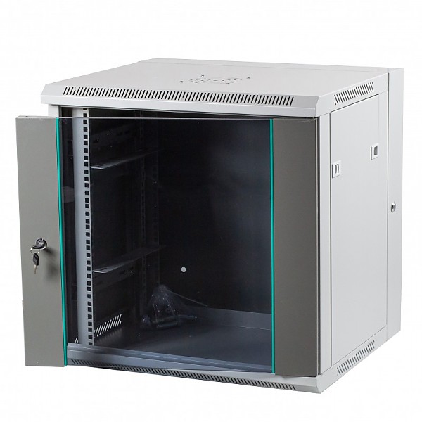 Wall-mounted 19" cabinet,  12U, glass door, 590 x 600 x 540 mm 