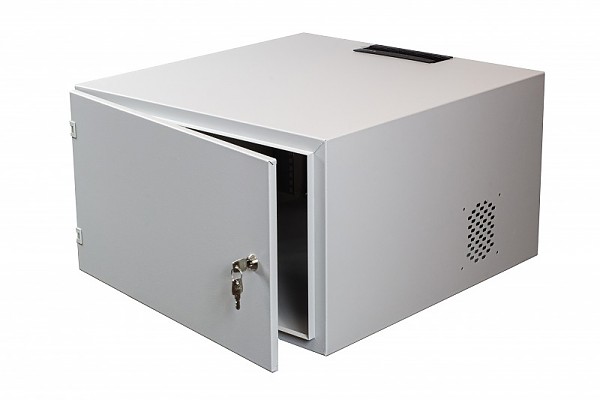 Wall-mounted 19" rack cabinet, 6U, steel door, 600mm d.