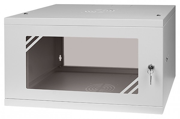 Wall-mounted 19" rack cabinet, 4U, glass door, 450mm d., flat pack