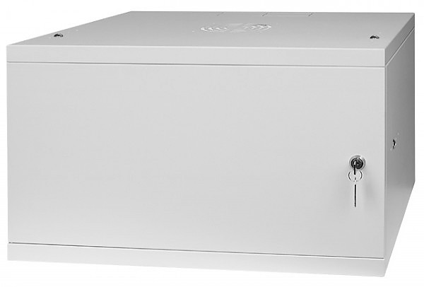 Wall-mounted 19" rack cabinet, 6U, steel door, 350mm d., flat pack