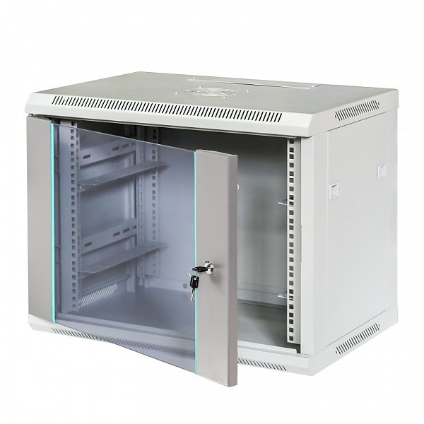 9U rack cabinet 19", wall-mounted, glass door, 470x600x450mm