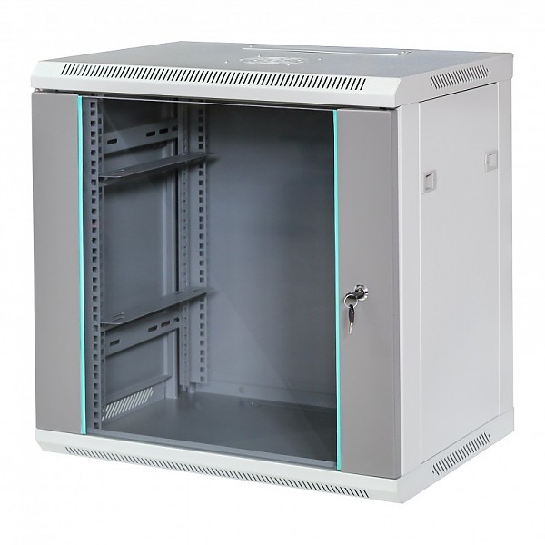 12U rack cabinet, 19", wall-mounted, glass door, 450mm d.