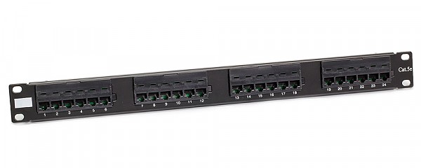 24 port UTP patch panel, cat. 5e, 1U, 19", IDC 110