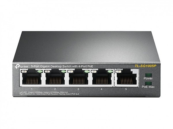 Unmanaged switch, 5x 10/100/1000 RJ-45, PoE (TP-Link TL-SF1005P) 