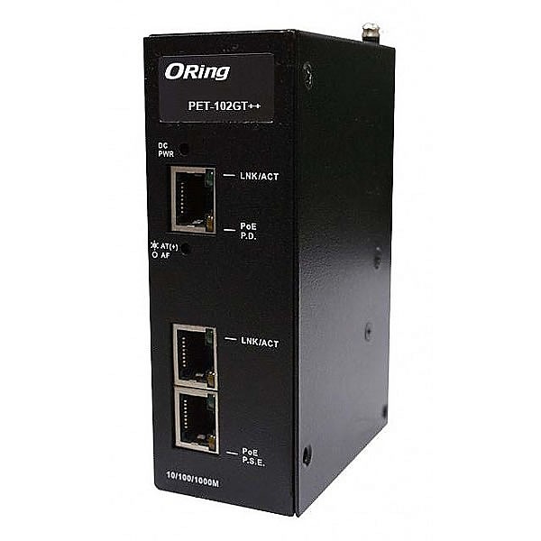 ORing PET-102GT++, Industrial Gigabit High Power Extender, 1x10/1000 RJ-45 PoE + 2x10/1000 RJ-45 PoE