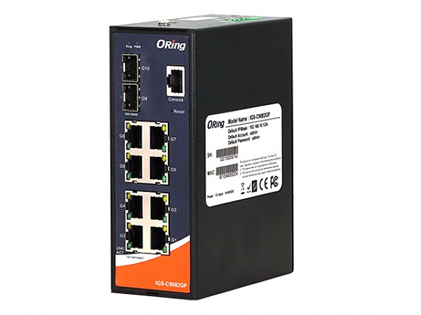 ORing IGS-C9082GP, Managed switch, 8x 10/1000 RJ-45 + 2x100/1G/2.5G SFP, O/Open-Ring <30ms