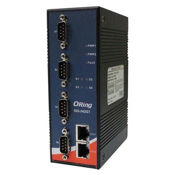 ORing IDS-342GT, Industrial Device server, DIN, 4x RS-232/422/485 + 2x 10/100/1000 RJ-45 (LAN)
