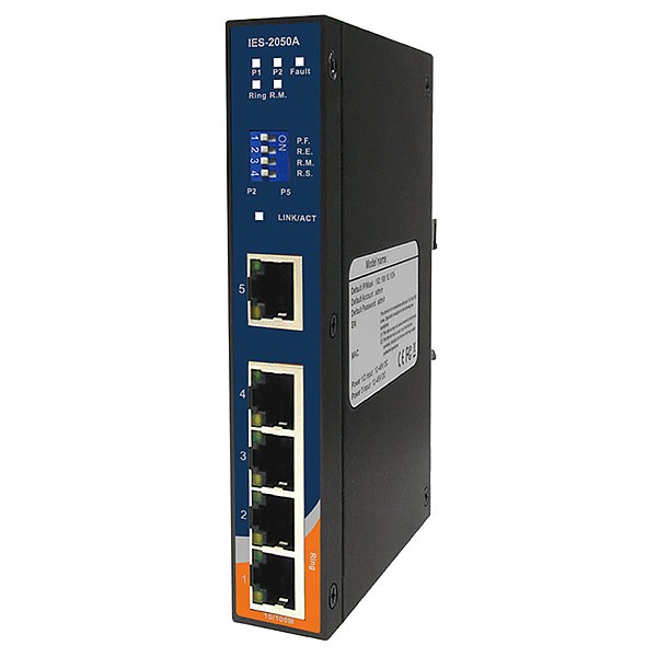 IES-2050A, Industrial 5-port slim type lite-managed Ethernet switch, DIN, 5x 10/100 RJ-45, O-Ring <10ms