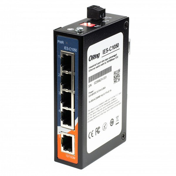 Unmanaged switch,  5x 10/100 RJ-45, slim housing (ORing IES-C1050) 