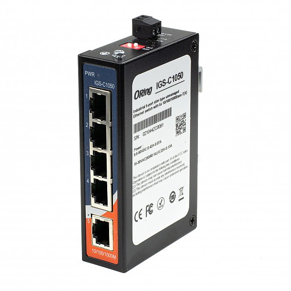 Unmanaged switch,  5x 10/100/1000 RJ-45, slim housing (ORing IGS-C1050) 