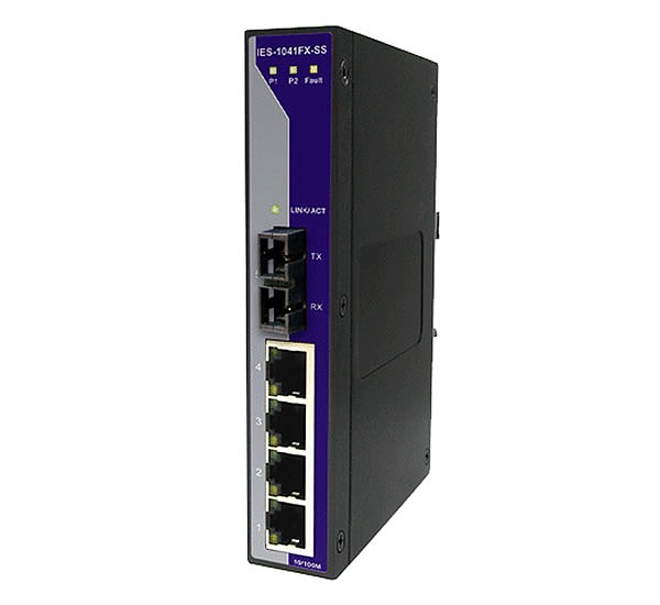 Unmanaged switch,  4x 10/100 RJ-45 + 1x 100 SM SC, slim housing (ORing IES-1041FX-SS-SC) 