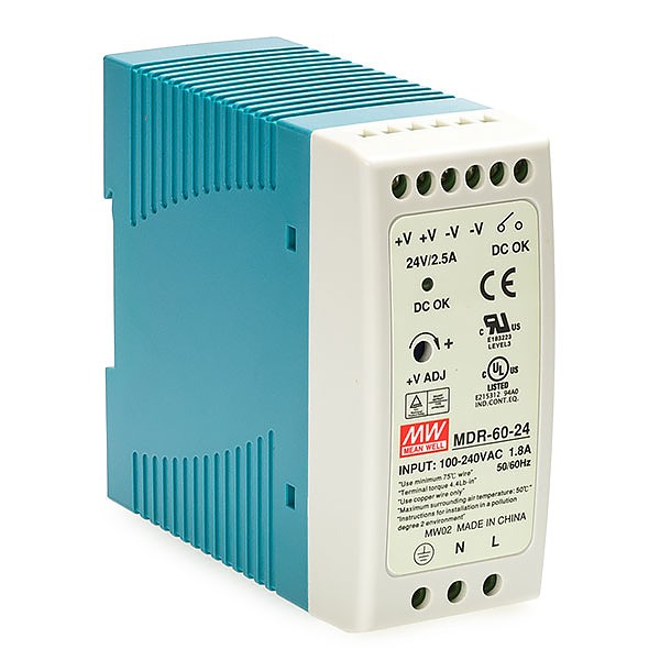 Power supply 60W 24VDC, mini, DIN TS35 (Mean Well MDR-60-24) 