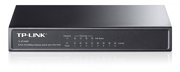 Unmanaged switch,  8x 10/100 RJ-45, PoE, desktop (TP-Link TL-SF1008P) 