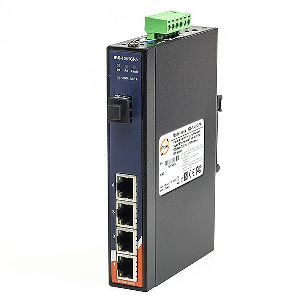 IGS-1041GPA, Industrial Slim Type 5-Port Unmanaged Gigabit Ethernet Switch, DIN, 4x 10/1000 RJ-45 + 1x 1000 SFP