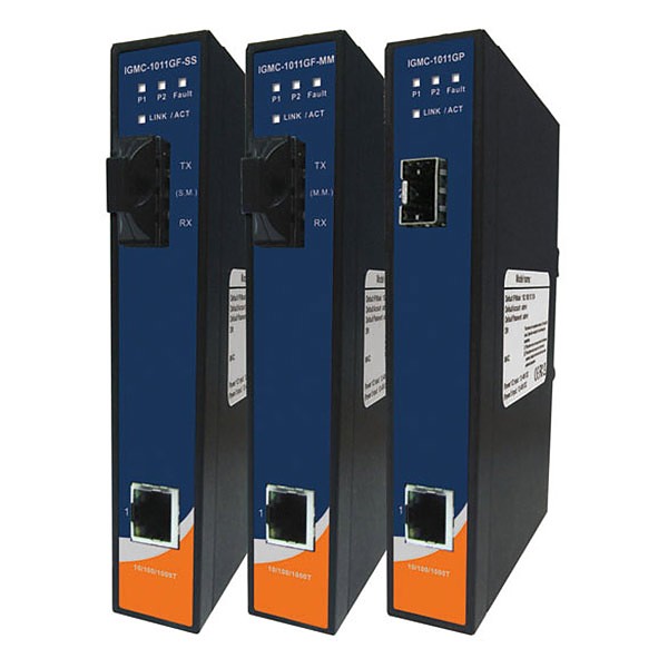 IGMC-1011GF-MM-SC, Industrial Slim Type Gigabit Ethernet media converter, DIN, 1x 10/1000TX (RJ-45) + 1x 1000FX (MM SC) 