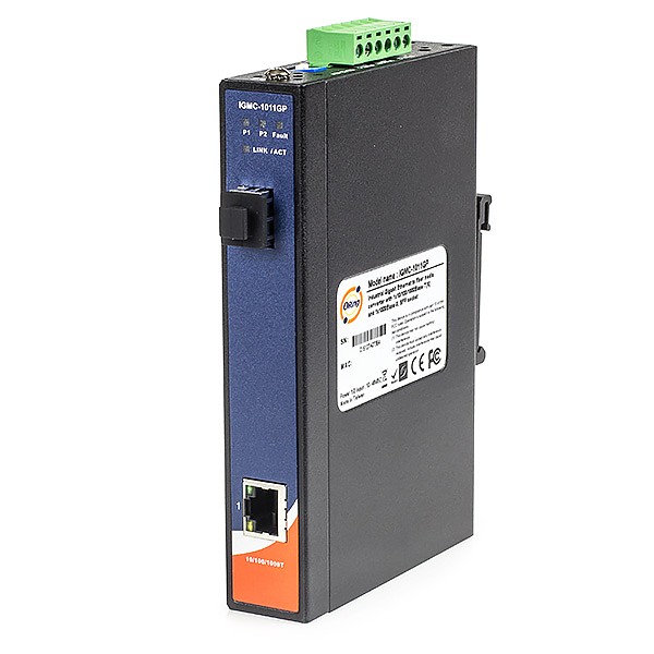 IGMC-1011GP, Industrial Slim Type Gigabit Ethernet media converter, DIN, 1x 10/1000TX (RJ-45) + 1x 1000FX (SFP) 
