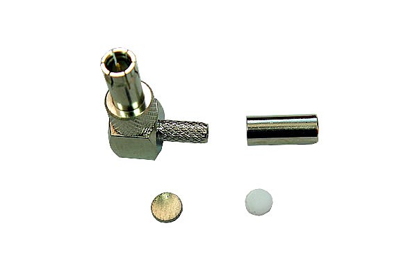 TS9 male connector, 90°, crimp type, RG174 