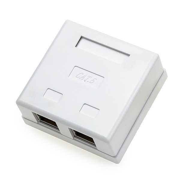 Surface-mount box, cat. 6, 2x RJ-45, STP, clipped 