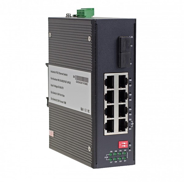 Unmanaged industrial switch, 8x 100/1000 RJ-45 PoE, 2x 1000 SFP (Wave Industrial WO-IS-M2GF8GT-8POE) 