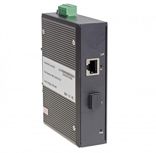 Industrial Media converter 1x 100/1000TX (RJ-45) + 1x 1000FX (SFP) (Wave Industrial WO-IC-M1GF1GT) 