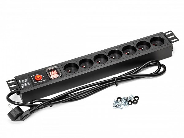 Power distribution unit, 19" rackmount, 7 outlets, on/off switch, breaker, 1.8m 